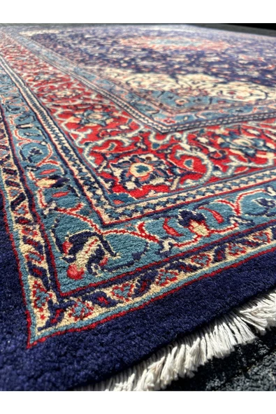 EL DOKUMA BÜYÜK İRAN KASHAN HALISI 296X407 LACİVERT %100 YÜN SALON HALISI - 3