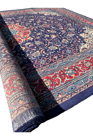 EL DOKUMA BÜYÜK İRAN KASHAN HALISI 296X407 LACİVERT %100 YÜN SALON HALISI - 7