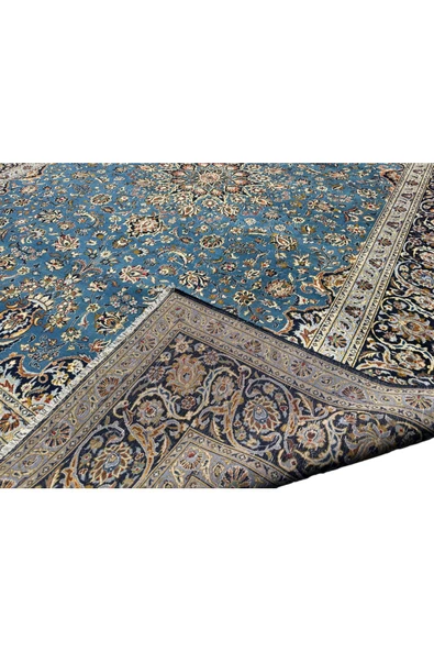 EL DOKUMA İRAN NAİN HALISI 305X410 TURKUAZ %100 YÜN 12,5 M2 BÜYÜK SALON HALISI - Resim 5