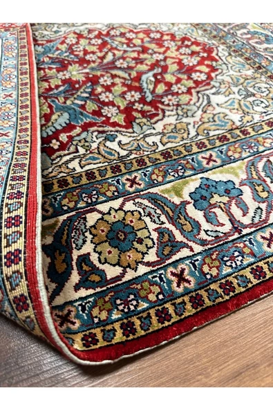 El Dokuma Saf Ipek Seccade 75x110 Hayat Ağacı Modeli Kuşlu %100 Has Ipek Namazlık - 2