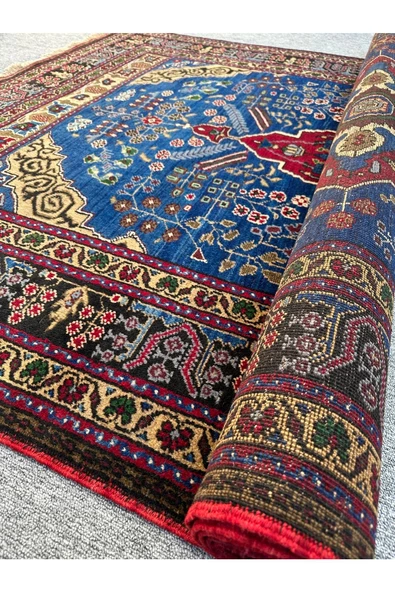 El Dokuma Eski Işıklar Halısı 170x290 Kök Boya %100 Yün 5 M2 Mavi Halı ! - Resim 8