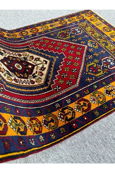 EL DOKUMA SIFIR ÇİFT YAHYALI HALISI 105X185 KIRMIZI LACİVERT SARI KÖK BOYA YÜN HALI - Resim 7