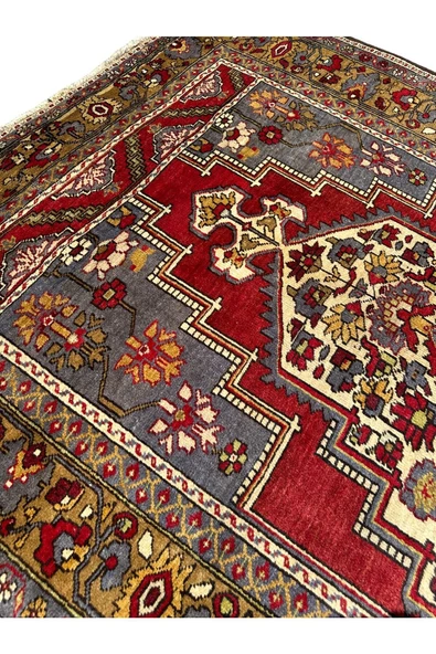 El Dokuma Antika Taşpınar Halısı 190x350 Bej Kırmızı 7 M2 Kök Boya Salon Halısı - Resim 3