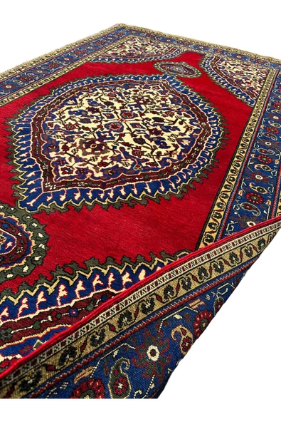 EL DOKUMA IŞIKLAR HALISI 220X390 LACİVERT KIRMIZI 8,5 M2 BÜYÜK SALON HALISI - Resim 4