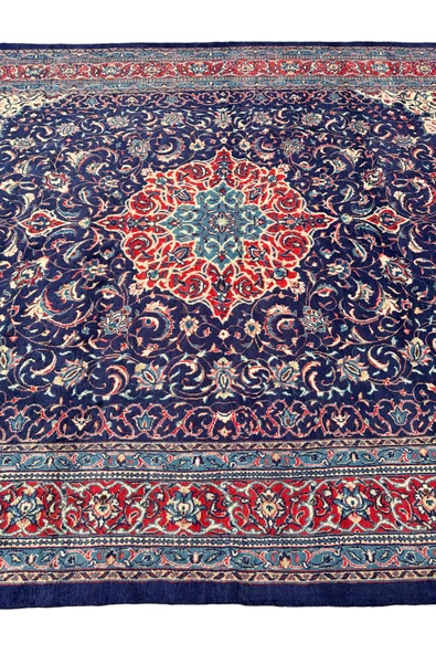 EL DOKUMA BÜYÜK İRAN KASHAN HALISI 296X407 LACİVERT %100 YÜN SALON HALISI - 5