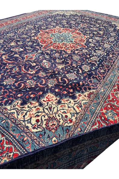 EL DOKUMA BÜYÜK İRAN KASHAN HALISI 296X407 LACİVERT %100 YÜN SALON HALISI - 6