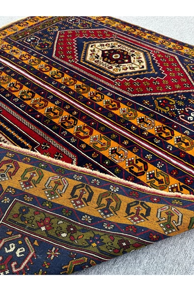 EL DOKUMA SIFIR ÇİFT YAHYALI HALISI 105X185 KIRMIZI LACİVERT SARI KÖK BOYA YÜN HALI - Resim 6