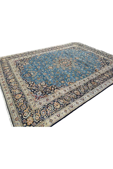 EL DOKUMA İRAN NAİN HALISI 305X410 TURKUAZ %100 YÜN 12,5 M2 BÜYÜK SALON HALISI - Resim 3