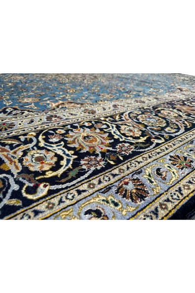 EL DOKUMA İRAN NAİN HALISI 305X410 TURKUAZ %100 YÜN 12,5 M2 BÜYÜK SALON HALISI - Resim 8