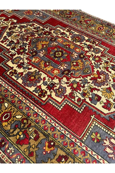 El Dokuma Antika Taşpınar Halısı 190x350 Bej Kırmızı 7 M2 Kök Boya Salon Halısı - Resim 2