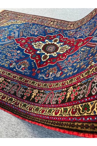 El Dokuma Eski Işıklar Halısı 170x290 Kök Boya %100 Yün 5 M2 Mavi Halı ! - Resim 6