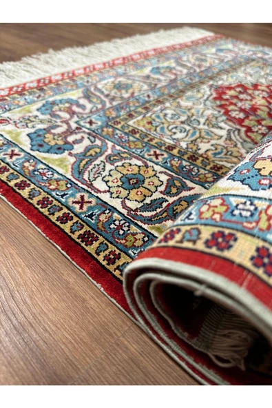 El Dokuma Saf Ipek Seccade 75x110 Hayat Ağacı Modeli Kuşlu %100 Has Ipek Namazlık - 4