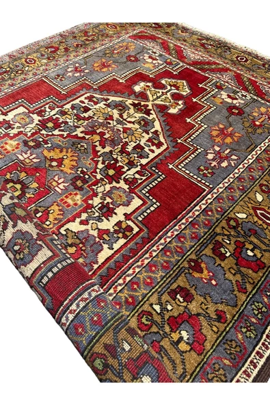 El Dokuma Antika Taşpınar Halısı 190x350 Bej Kırmızı 7 M2 Kök Boya Salon Halısı - Resim 5