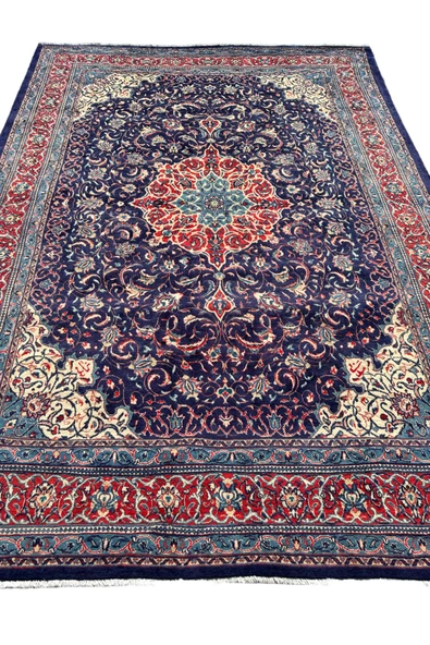 EL DOKUMA BÜYÜK İRAN KASHAN HALISI 296X407 LACİVERT %100 YÜN SALON HALISI - 2