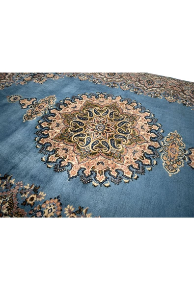EL DOKUMA İRAN KİRMAN HALISI 250X360 TURKUAZ KÖK BOYA %100 YÜN BÜYÜK SALON HALISI - Resim 4