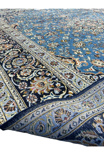 EL DOKUMA İRAN NAİN HALISI 305X410 TURKUAZ %100 YÜN 12,5 M2 BÜYÜK SALON HALISI - Resim 6