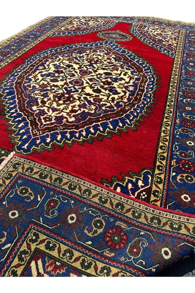 EL DOKUMA IŞIKLAR HALISI 220X390 LACİVERT KIRMIZI 8,5 M2 BÜYÜK SALON HALISI - Resim 3