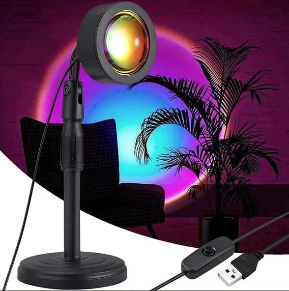 4 Renk Günbatımı Projektör 180 Derece Dönen Usb Gece Lambası Günbatımı Projektör - 5