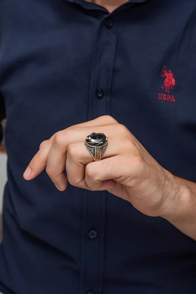 Mistik Topaz Taşlı Dalga Motif 925 Gümüş Erkek Yüzük - Resim 7