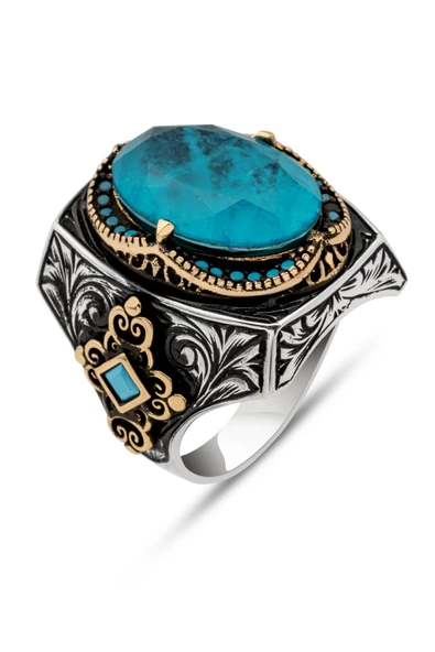 Oval Mavi Blue Paraipa Taşlı 925 Gümüş Erkek Yüzük - Resim 2