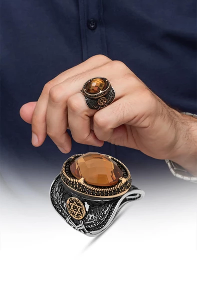 Süleyman Mührü Ayyıldız Zultanit Taşlı 925 Gümüş Erkek Yüzük - Resim 8