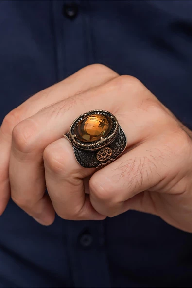 Süleyman Mührü Ayyıldız Zultanit Taşlı 925 Gümüş Erkek Yüzük ürün görseli