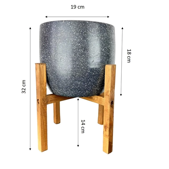 Bitki Tasarımı Gri Granit Toprak Saksı Saksılık Salon Çiçeklik 4 Ayaklı - 19 CM - 2