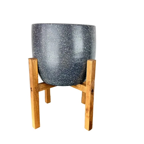 Bitki Tasarımı Gri Granit Toprak Saksı Saksılık Salon Çiçeklik 4 Ayaklı - 19 CM - 4