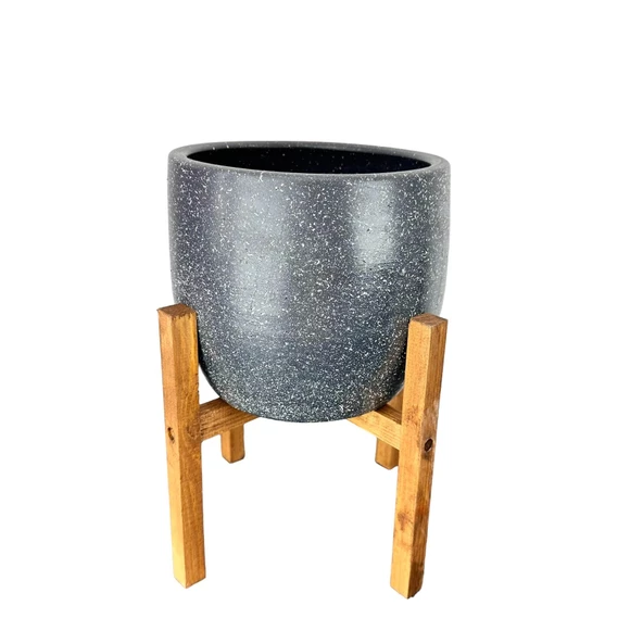 Bitki Tasarımı Gri Granit Toprak Saksı Saksılık Salon Çiçeklik 4 Ayaklı - 19 CM - 6