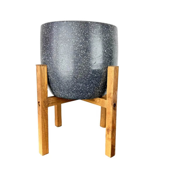 Bitki Tasarımı Gri Granit Toprak Saksı Saksılık Salon Çiçeklik 4 Ayaklı - 19 CM