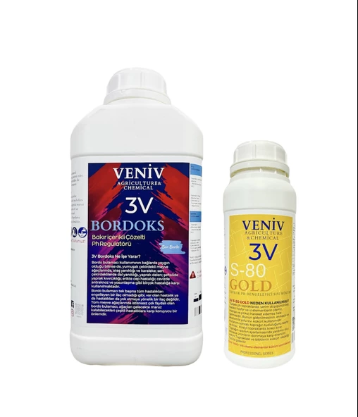 Veniv 3V Bordoks Bordo Bulamacı Bakır İçerikli 5 Lt  + 3V S-80 Gold Yüksek Kükürt İçerikli Sıvı 1 Lt