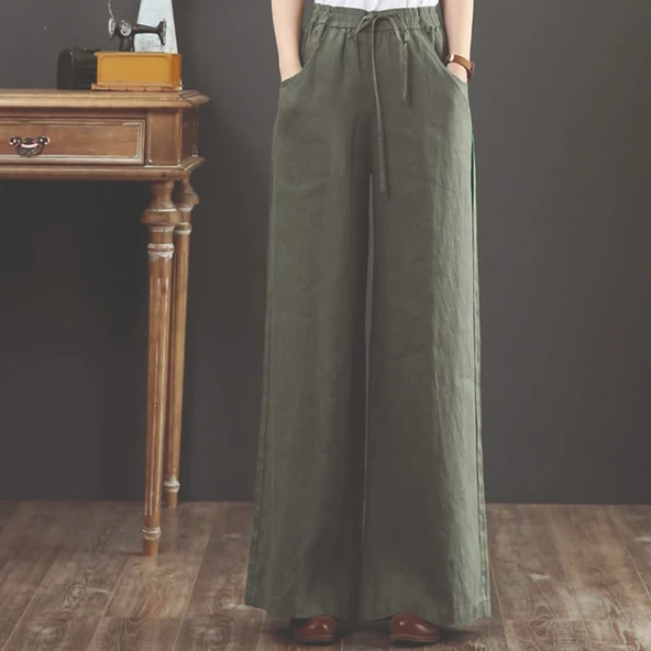 Keten Günlük Pantolon Beli Lastikli Bağcıklı - 3