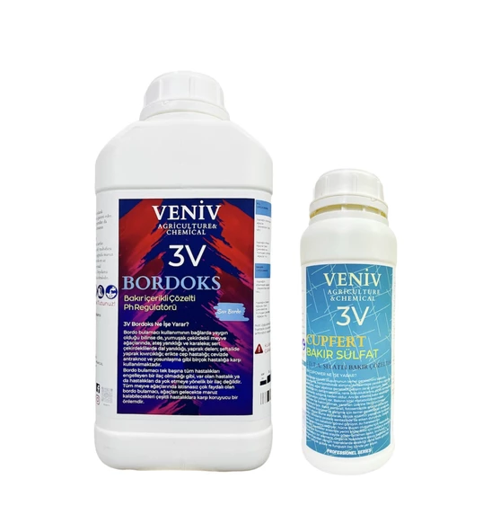 Veniv 3V Bordoks Bordo Bulamacı Bakır İçerikli 5 Lt + 3V Cupfert Edta Şelatlı Bakır 1 Lt