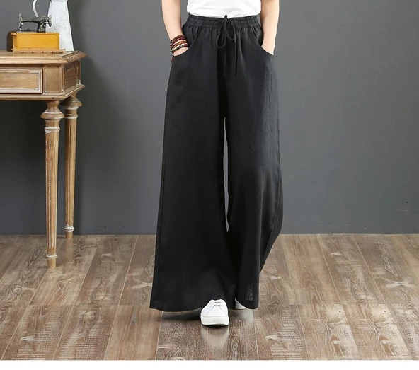 Keten Günlük Pantolon Beli Lastikli Bağcıklı