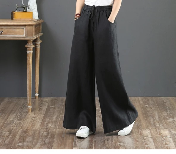 Keten Günlük Pantolon Beli Lastikli Bağcıklı - 2