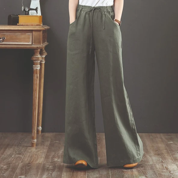 Keten Günlük Pantolon Beli Lastikli Bağcıklı - 2
