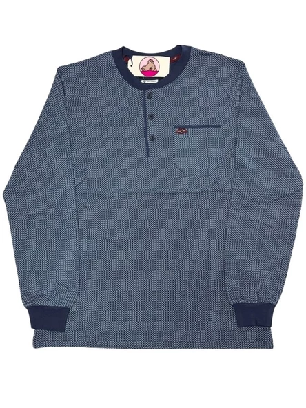 Erkek 3 Düğmeli %100 Pamuk Süprem Göğüs Cepli Mevsimlik Uzun Kol Pijama Takımı - 3