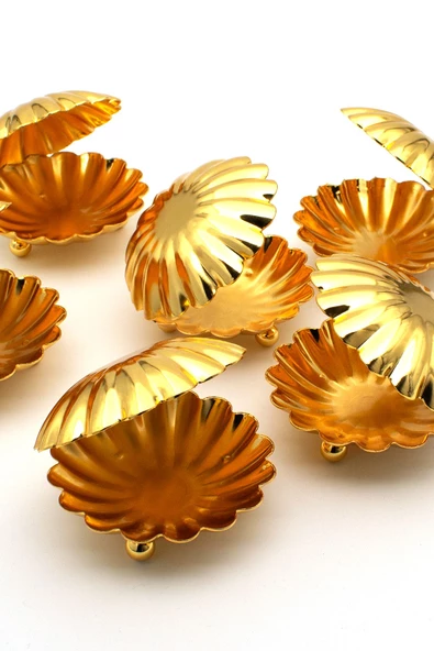 TR Turan Collection Midye-İstiridye Model 4'lü Gold Renk Metal Şekerlik Lokumluk Drajelik - 4