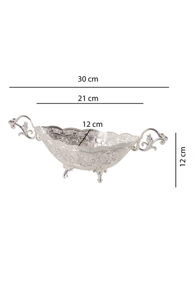 TR Turan Collection Lale Motif İşlemeli Döküm Metal Gondol, Şekerlik Gümüş Renk - 8