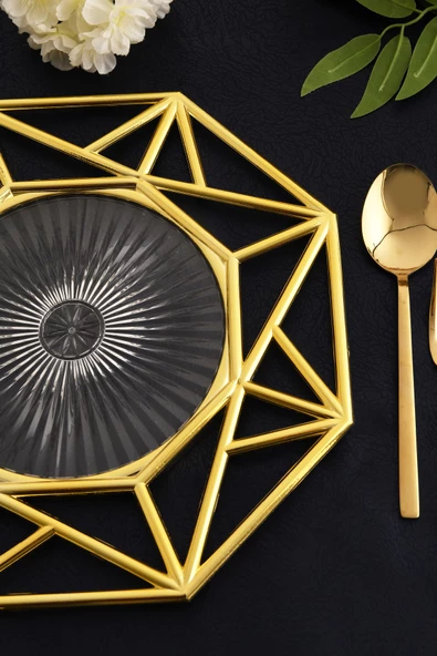 TR Turan Collection GEOMETRİK 6'lı Supla Seti Gold Renk, Lüks Sert Plastik Supla Seti - 2