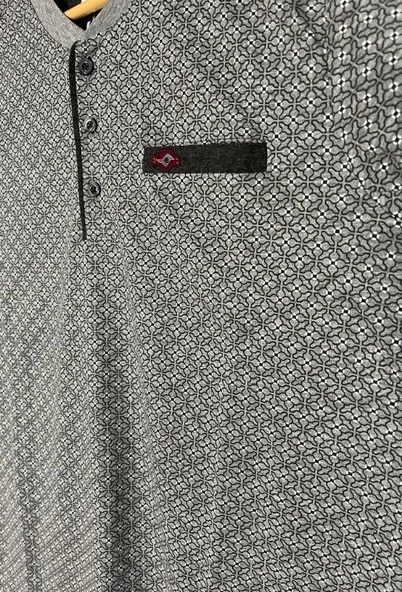 Erkek 3 Düğmeli %100 Pamuk Süprem Göğüs Cepli Mevsimlik Uzun Kol Pijama Takımı - 8