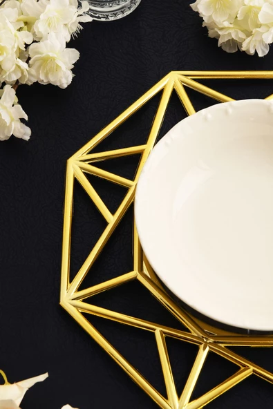 TR Turan Collection GEOMETRİK 6'lı Supla Seti Gold Renk, Lüks Sert Plastik Supla Seti - 3