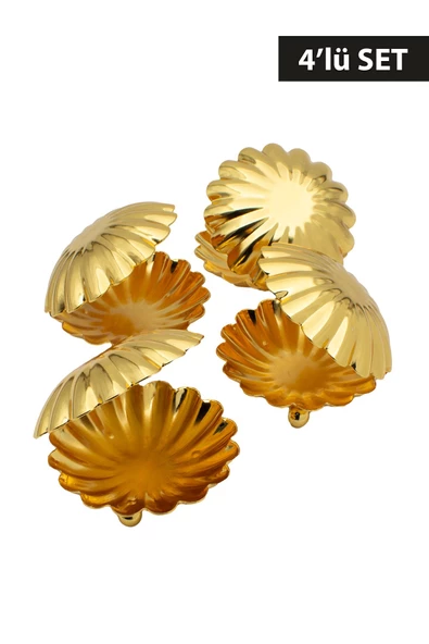 TR Turan Collection Midye-İstiridye Model 4'lü Gold Renk Metal Şekerlik Lokumluk Drajelik - 2