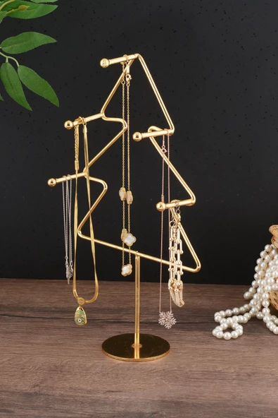 TR Turan Collection Çam Ağacı Model Gold Kaplama Metal Takı Standı Altın Kaplama Takı Organizeri - 2