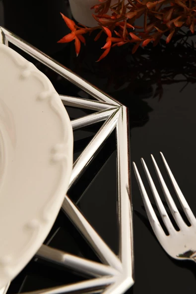 TR Turan Collection GEOMETRİK 6'lı Supla Seti Gümüş Renk, Lüks Sert Plastik Supla Seti - 4