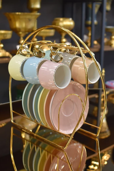 TR Turan Collection Fincan Askılığı Standı Gold Kahve Fincan Seti Standı - 6