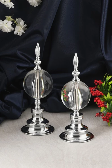 TR Turan Collection ALEM BİBLO 2'li Dekoratif Metal Kristal Cam Küre Biblo Gümüş Renk - 2