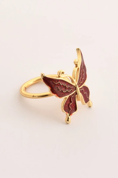 TR Turan Collection BUTTERFLY 6'lı Gold Lüks Peçete Halkası, Kırmızı Mineli Kelebek Peçete Yüzüğü - 8