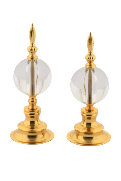 TR Turan Collection ALEM BİBLO 2'li Dekoratif Metal Kristal Cam Küre Biblo Gold Renk - 4