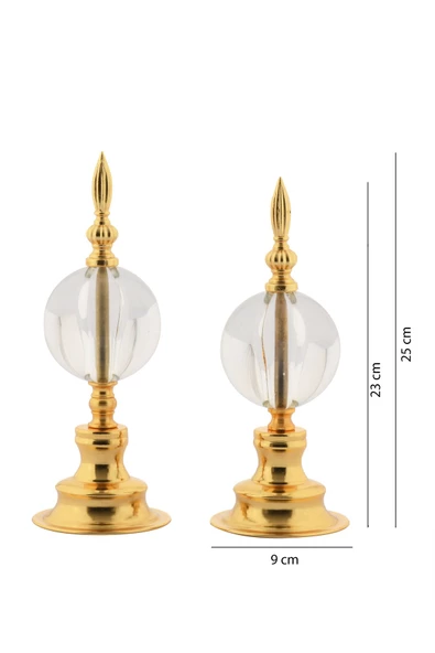 TR Turan Collection ALEM BİBLO 2'li Dekoratif Metal Kristal Cam Küre Biblo Gold Renk - 5